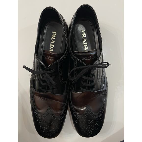 PRADA SPAZZOLATO FUME NERO BRUCIATO Black & Brown LEATHER Size 11 - Picture 1 of 8